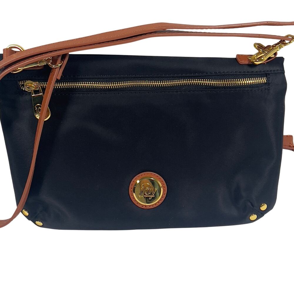 Joy Mangano Black & Gold Metal Nylon Bag Leather Detachable Adjustable Strap
